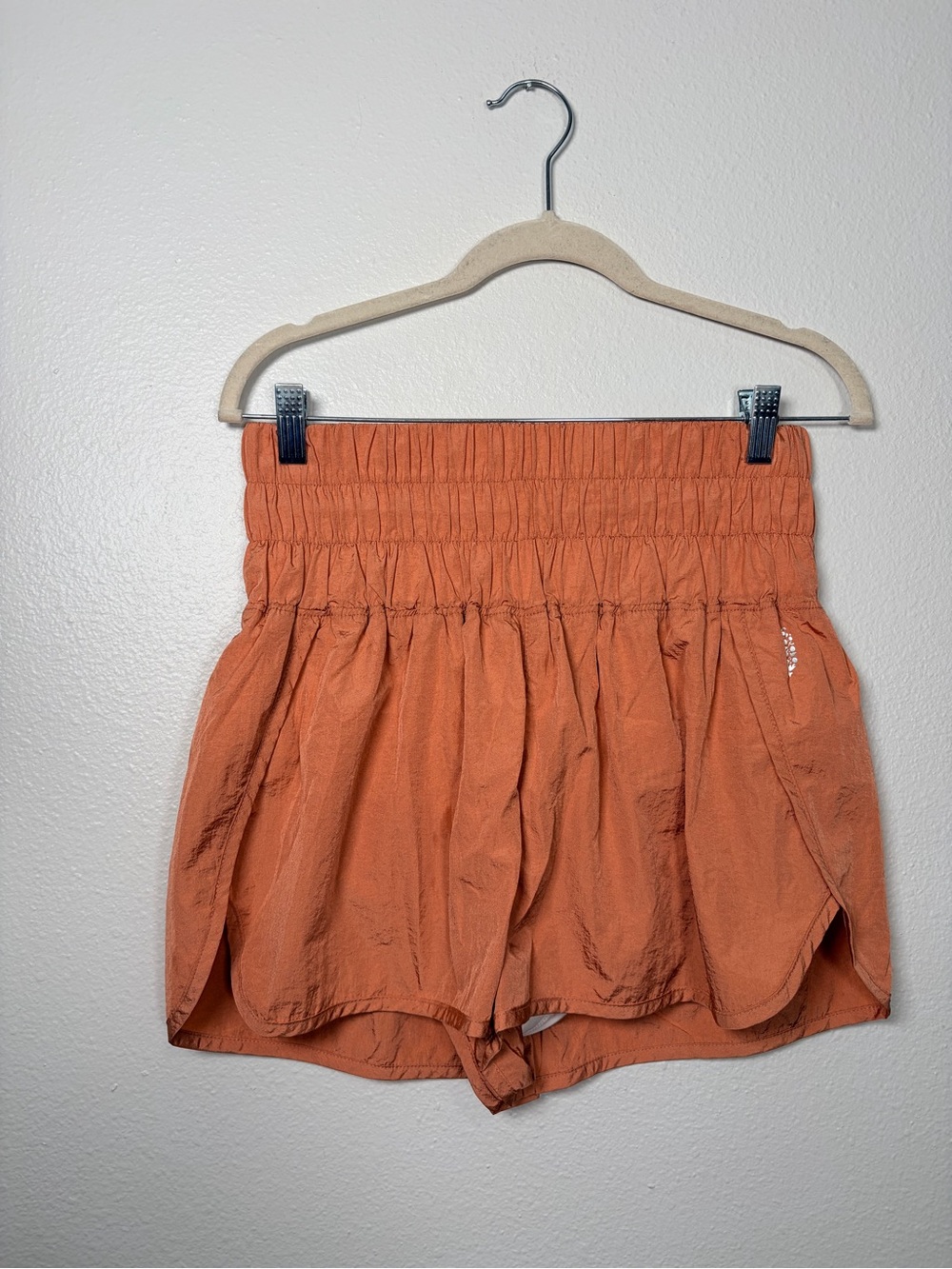 FP Movement by Free People High-Waist Smocked Rust-Orange Athletic Shorts